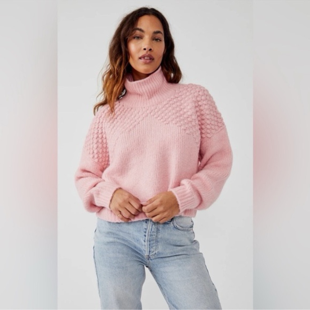 Free People Bradley Pulllover Bubblegum Mock Neck Sweater Cozy Soft Girl